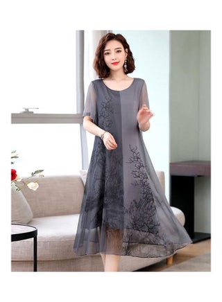 Printed Midi Dress Grey - v1610692579/N43597216V_7