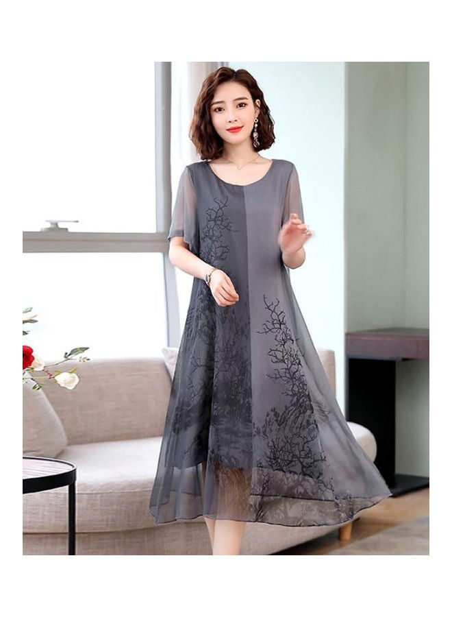 Printed Midi Dress Grey