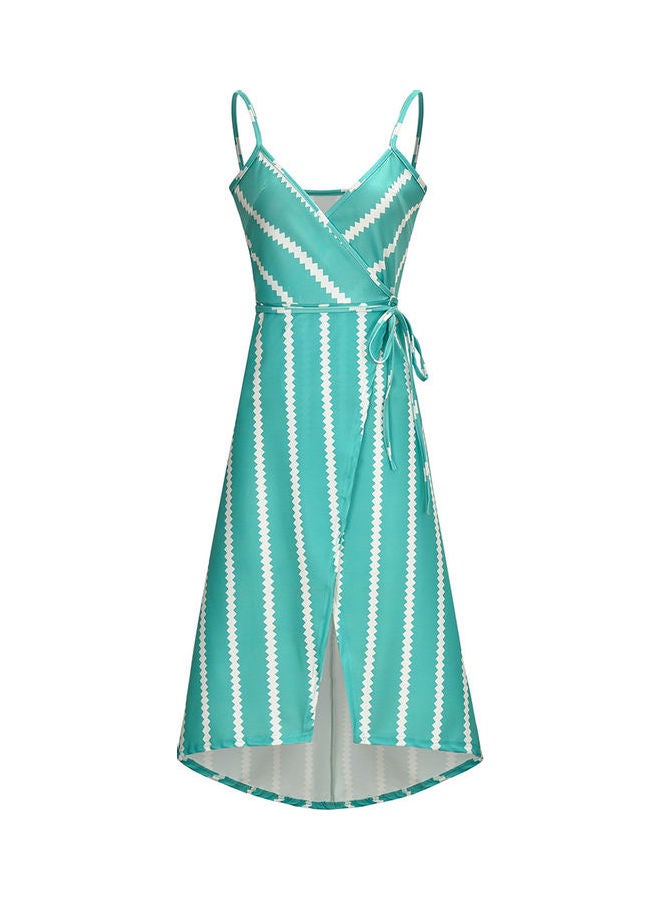 Striped Backless Midi Dress Green/White - Image 1
