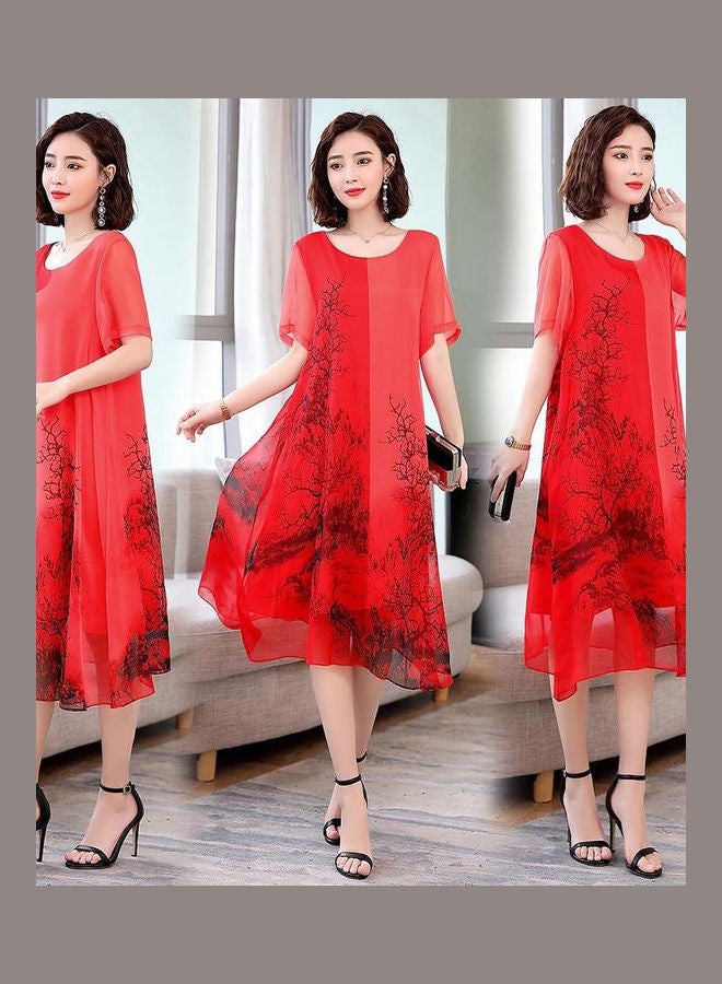 Printed Midi Dress Red - Image 2