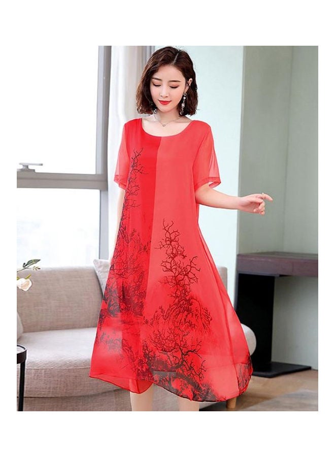 Printed Midi Dress Red - Image 4