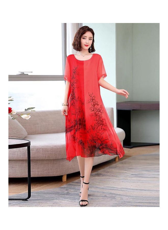 Printed Midi Dress Red - Image 5