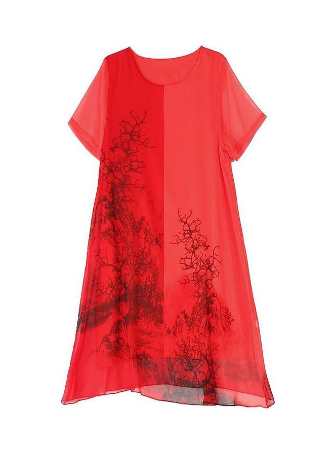 Printed Midi Dress Red - Image 1