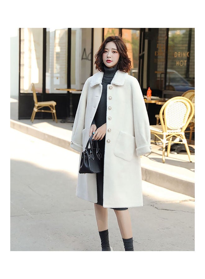 Solid Button Detailed Overcoat White - Image 1