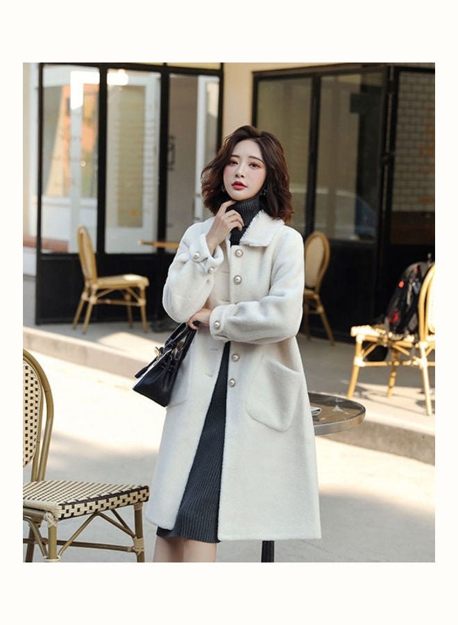 Solid Button Detailed Overcoat White - Image 3