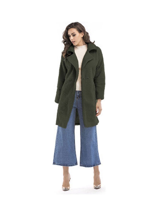 معطف سادة من الكشمير اللون الأخضر العسكري - Image 1