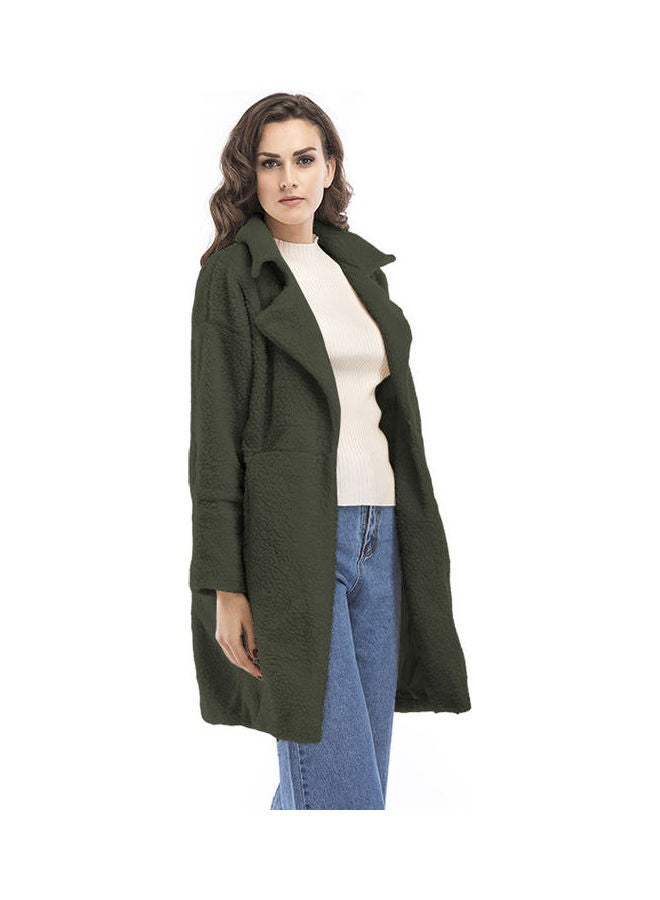 معطف سادة من الكشمير اللون الأخضر العسكري - Image 2