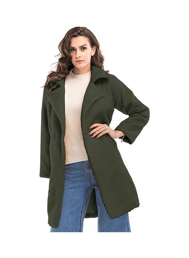 معطف سادة من الكشمير اللون الأخضر العسكري - Image 3