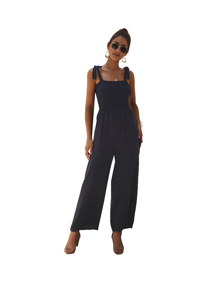 Solid Tie Up Jumpsuit Dark Blue - Image 1