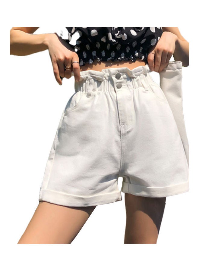 High Waist Denim Shorts White - Image 1