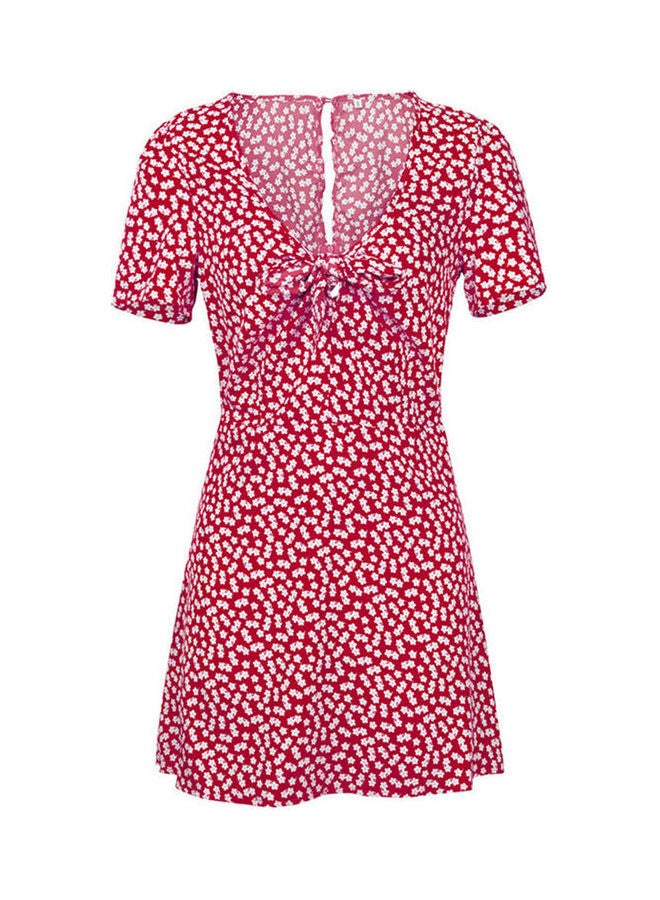 Floral Printed Mini Dress Red - Image 1