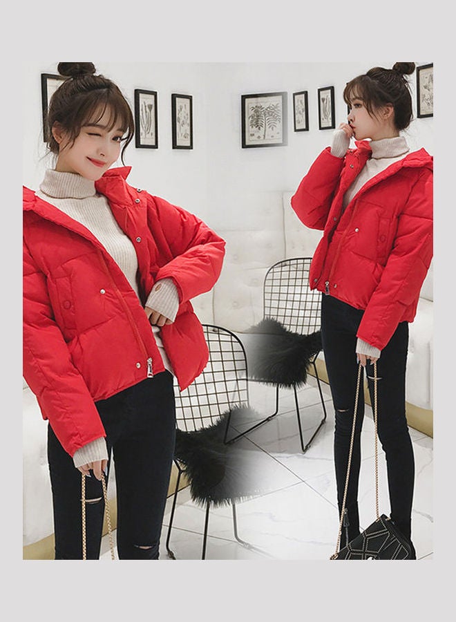 Solid Zipper Jacket Red - Image 3