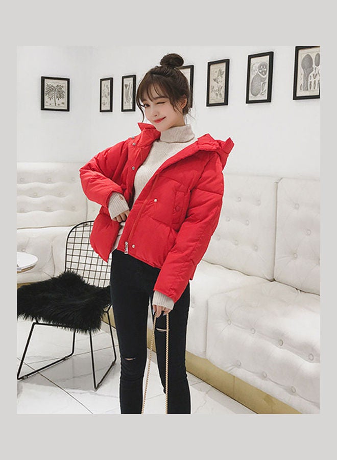 Solid Zipper Jacket Red - Image 4