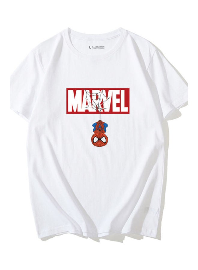 Couples Summer Casual Marvel Printing Round Neck Loose T-Shirt White/Red/Blue - Image 1
