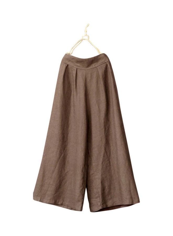 Women Loose Cotton And Linen Wide-Leg Trousers Brown  - Image 1