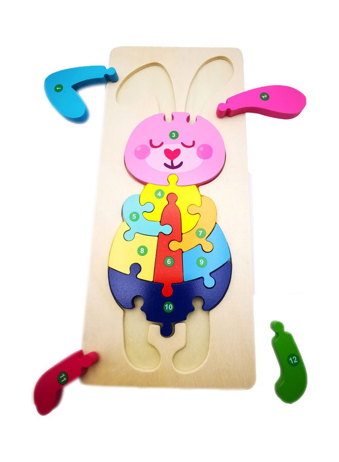 لعبة تركيب الصور المقطعة على شكل أرنب من الخشب مكونة من 12 قطعة 29x13سم - Image 3