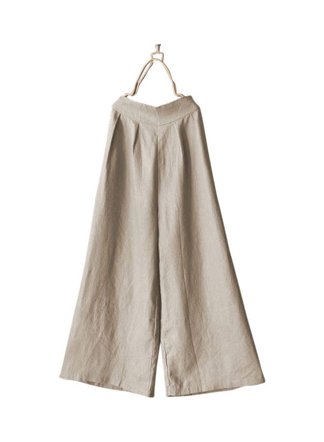 Women Loose Cotton And Linen Wide-Leg Trousers Apricot  - Image 1
