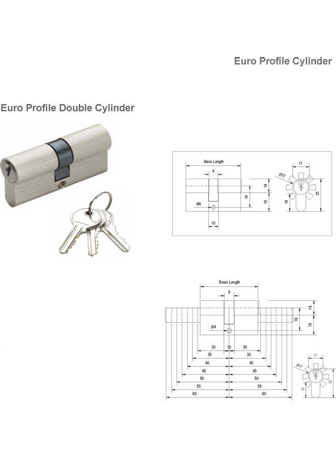 DORRENHAUS Double Cylinder Door Lock With 3 Keys Silver/Blue/Black 80mm  - Image 3