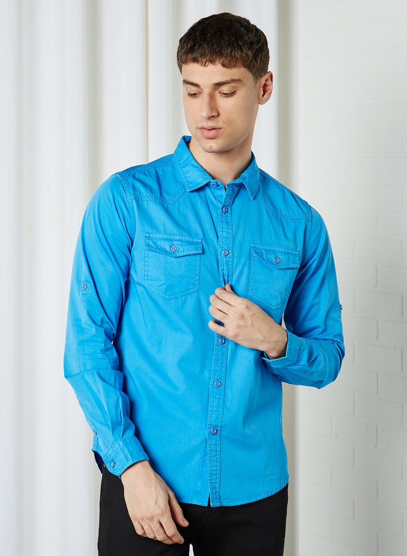 HERE&NOW Men's Slim Fit Casual Shirt Blue  - Image 1