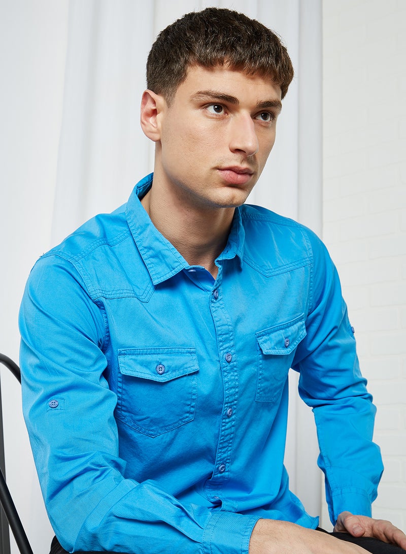HERE&NOW Men's Slim Fit Casual Shirt Blue  - Image 3