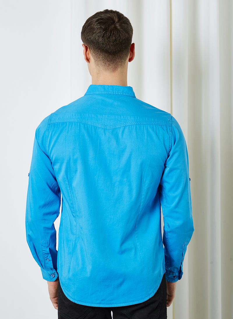 HERE&NOW Men's Slim Fit Casual Shirt Blue  - Image 4