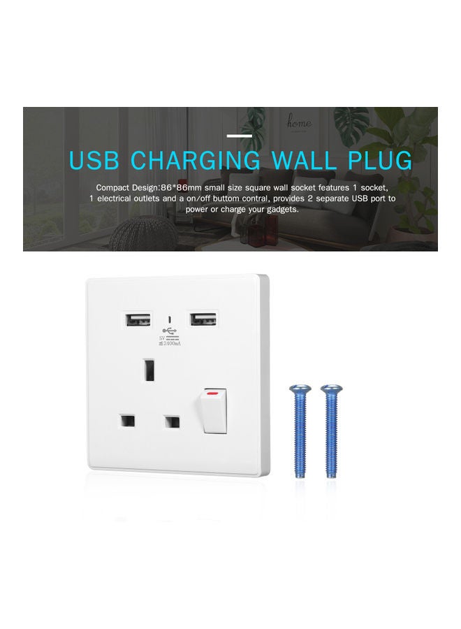 Wall Socket With USB Port White 9.5x4x8.8cm  - Image 3