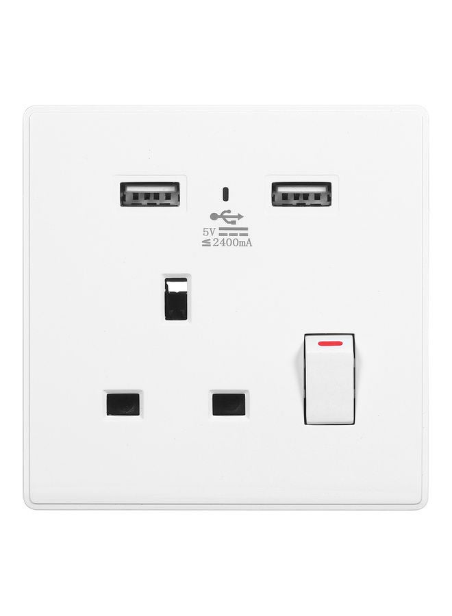 Wall Socket With USB Port White 9.5x4x8.8cm  - Image 1