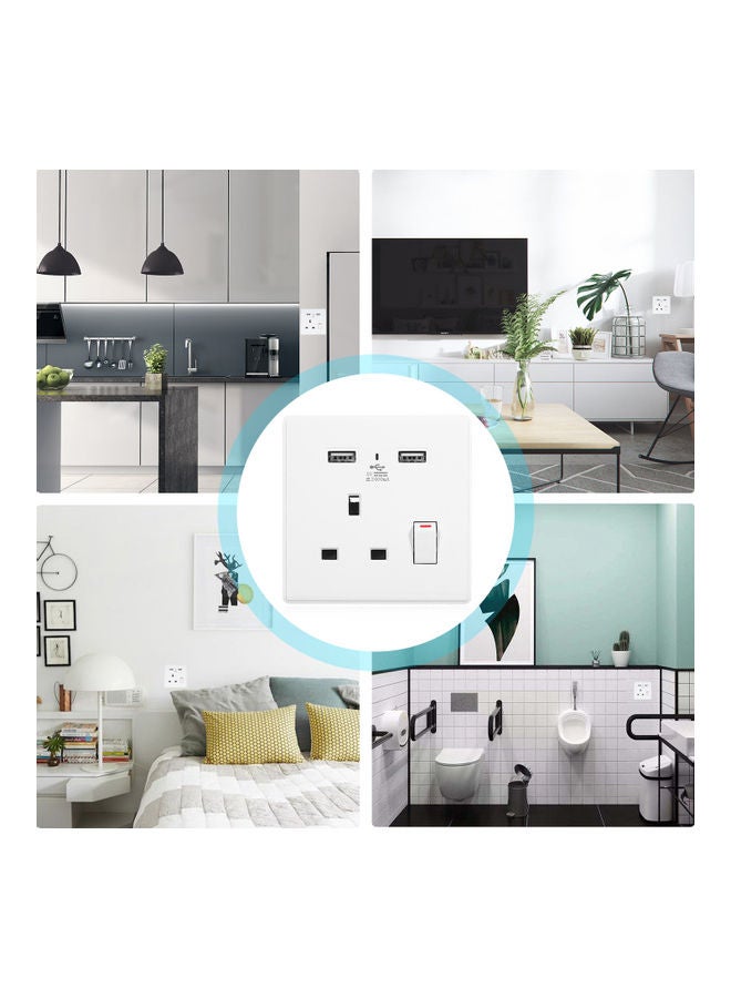 Wall Socket With USB Port White 9.5x4x8.8cm  - Image 2