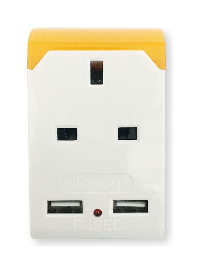 elexon Multi Adaptor With 2-USB Port White 15cm - Image 1