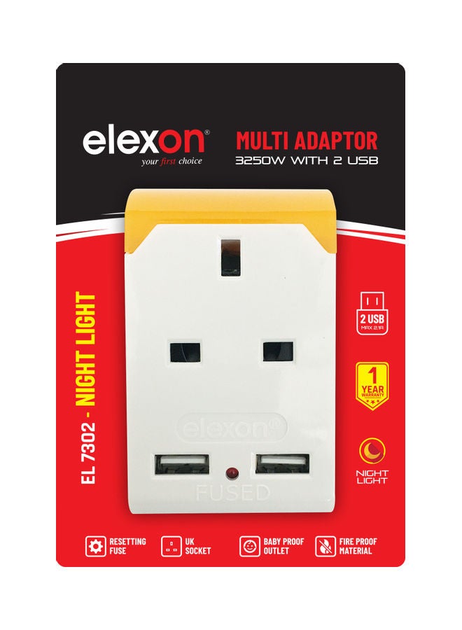 elexon Multi Adaptor With 2-USB Port White 15cm - Image 4