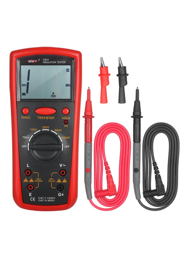 High-Precision Insulation Resistance Meter Tester Red/Black 23.20 x 7cm 