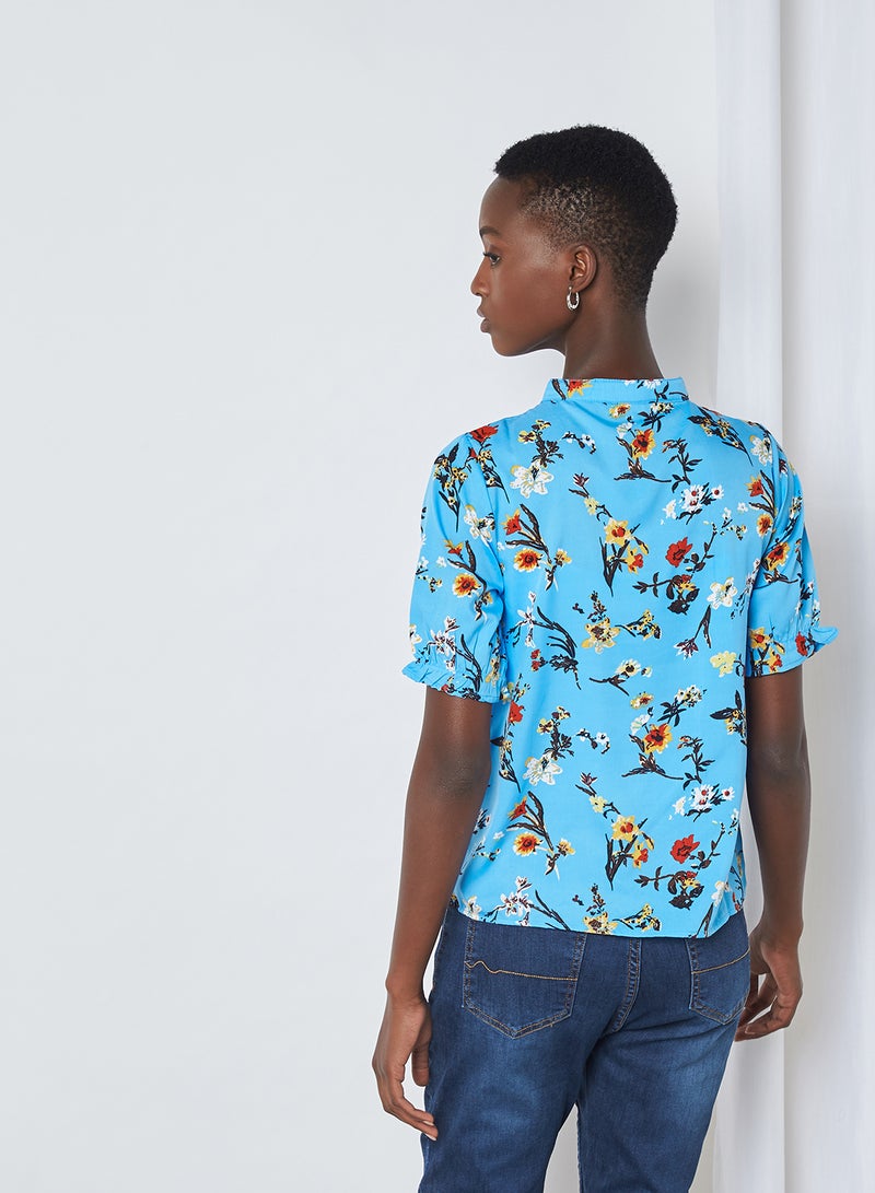 Floral Print Short Sleeve Top Blue