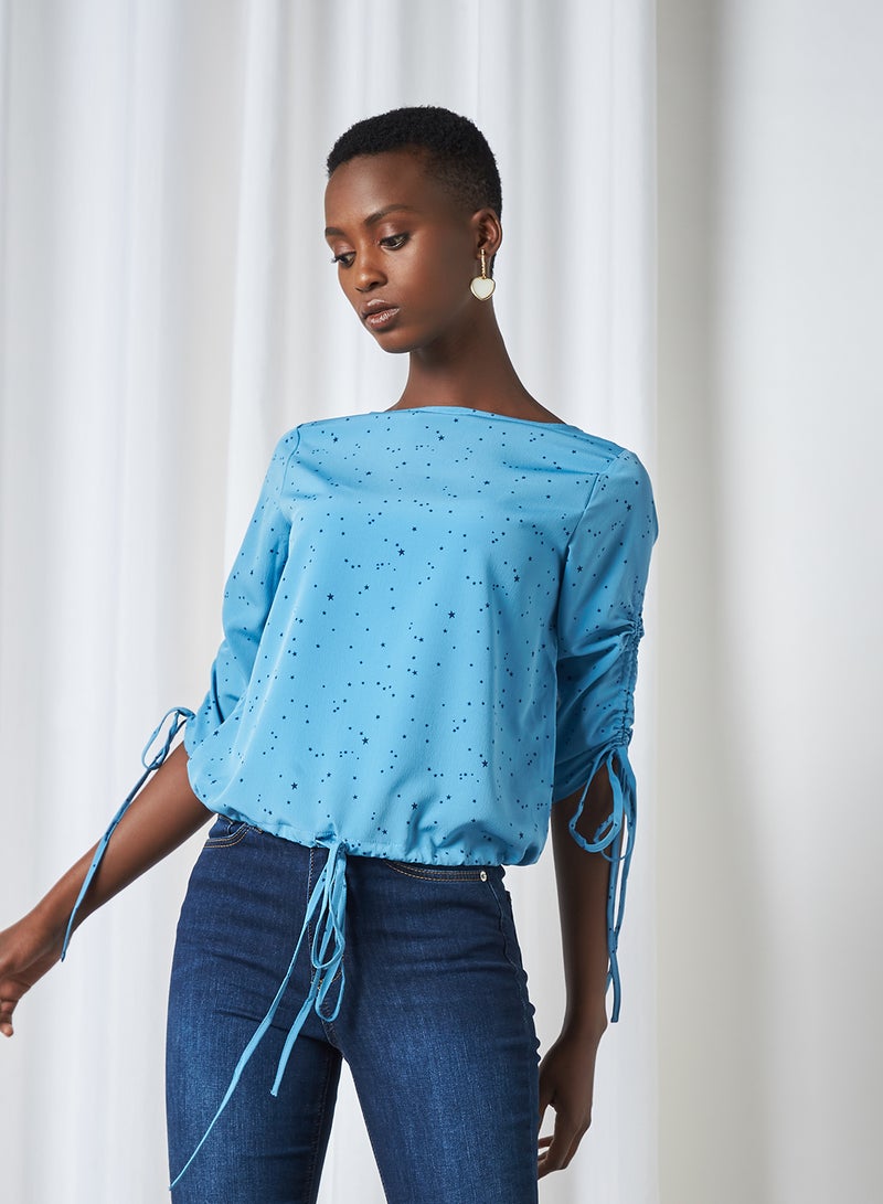 Mast & Harbour Star Print Blouson Top Blue  - Image 1