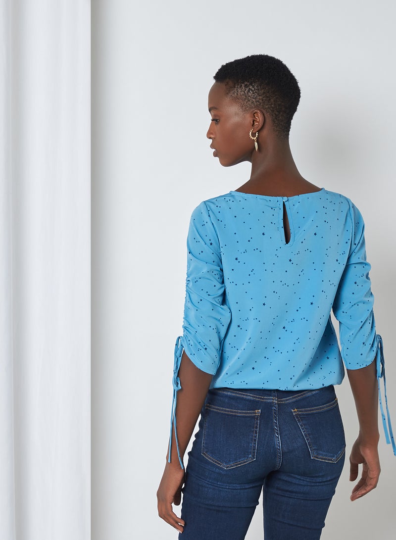 Mast & Harbour Star Print Blouson Top Blue  - Image 2