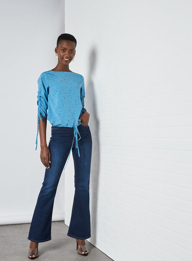 Mast & Harbour Star Print Blouson Top Blue  - Image 3
