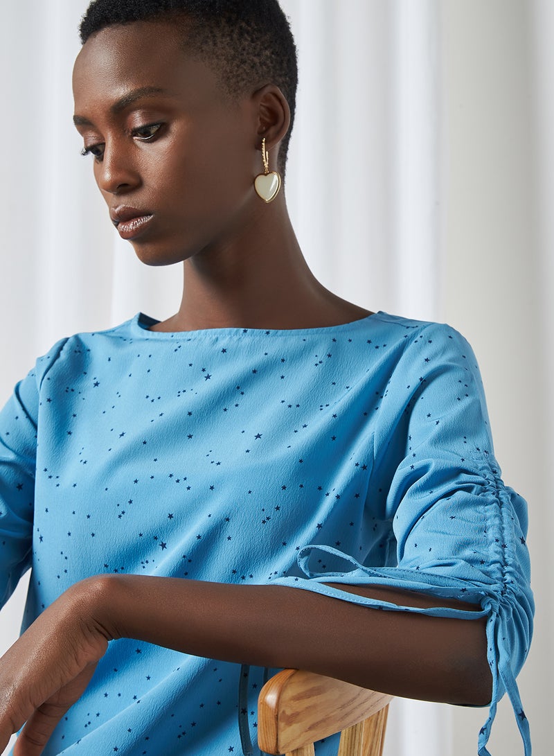 Mast & Harbour Star Print Blouson Top Blue  - Image 4