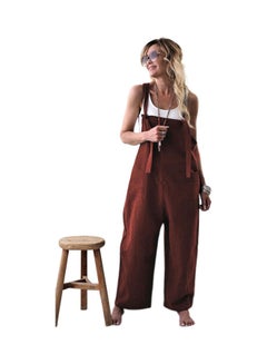 Solid Pattern Jumpsuit With Pockets Brown