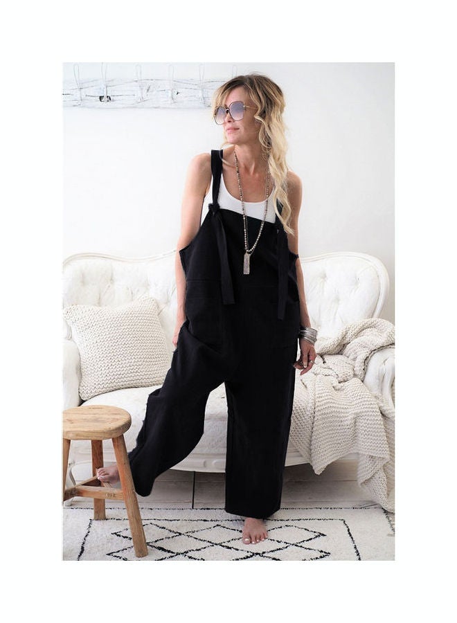 Solid Rompers With Pockets Black - Image 1