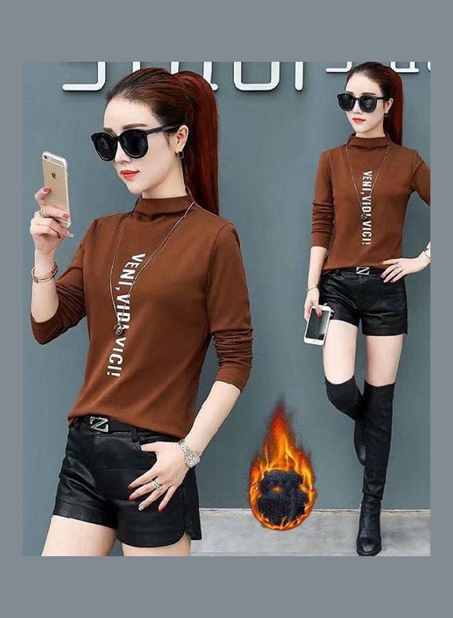 Generic Long Sleeves Printed Pullover Dark Brown  - Image 1