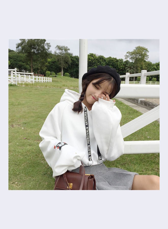 Drawstring Loose Sweatshirt White - Image 3