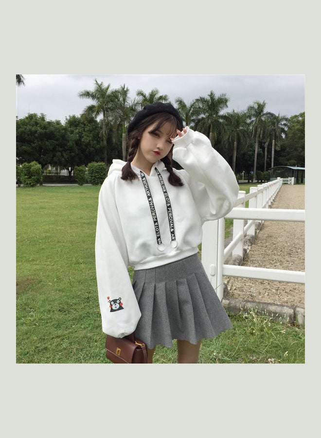 Drawstring Loose Sweatshirt White - Image 4