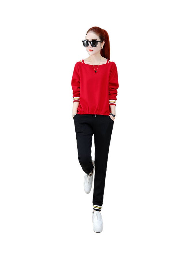 بنطال كاجوال برباط وبلوزة أحمر وأسود - Image 2