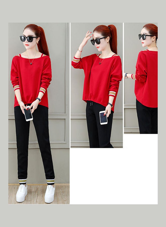 بنطال كاجوال برباط وبلوزة أحمر وأسود - Image 3