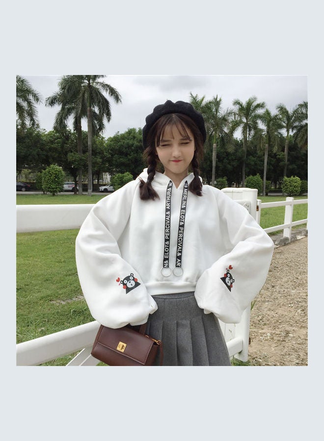 Drawstring Loose Sweatshirt White - Image 1