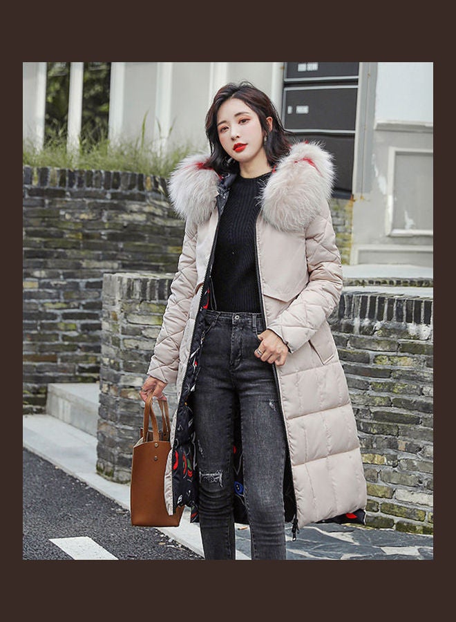 Long Sleeves Hooded Long Jacket Beige - Image 1