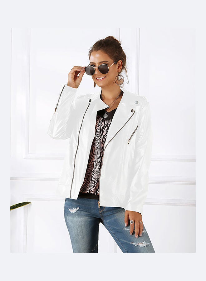 Leather Long Sleeves Jacket White - Image 3