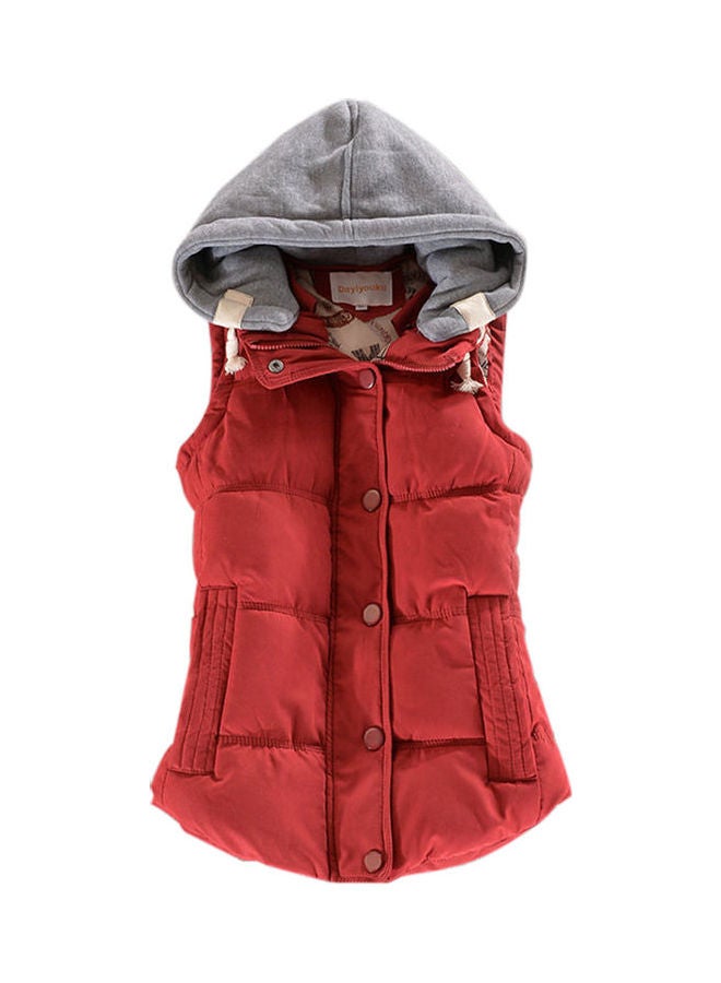 Sleeveless Hooded Jacket Wine Red/Grey - Image 1
