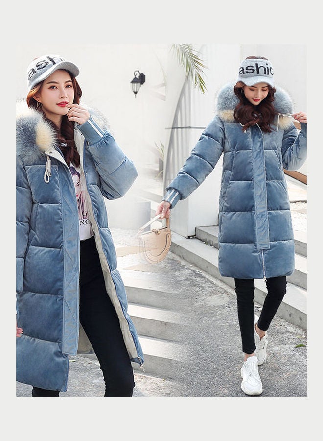 Long Sleeves Hooded Jacket Blue - Image 3