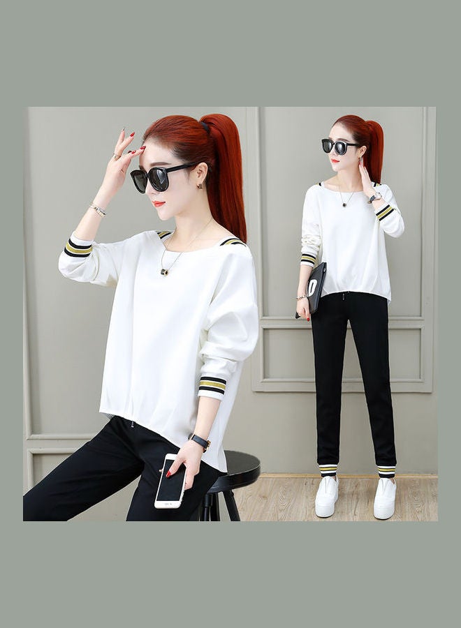 Long Sleeves Top And Pants Set White/Black - Image 1