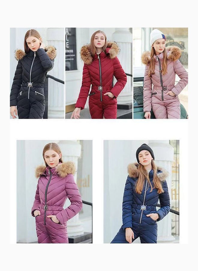 Long Sleeves Hooded Jumpsuit Wine Red - Image 3